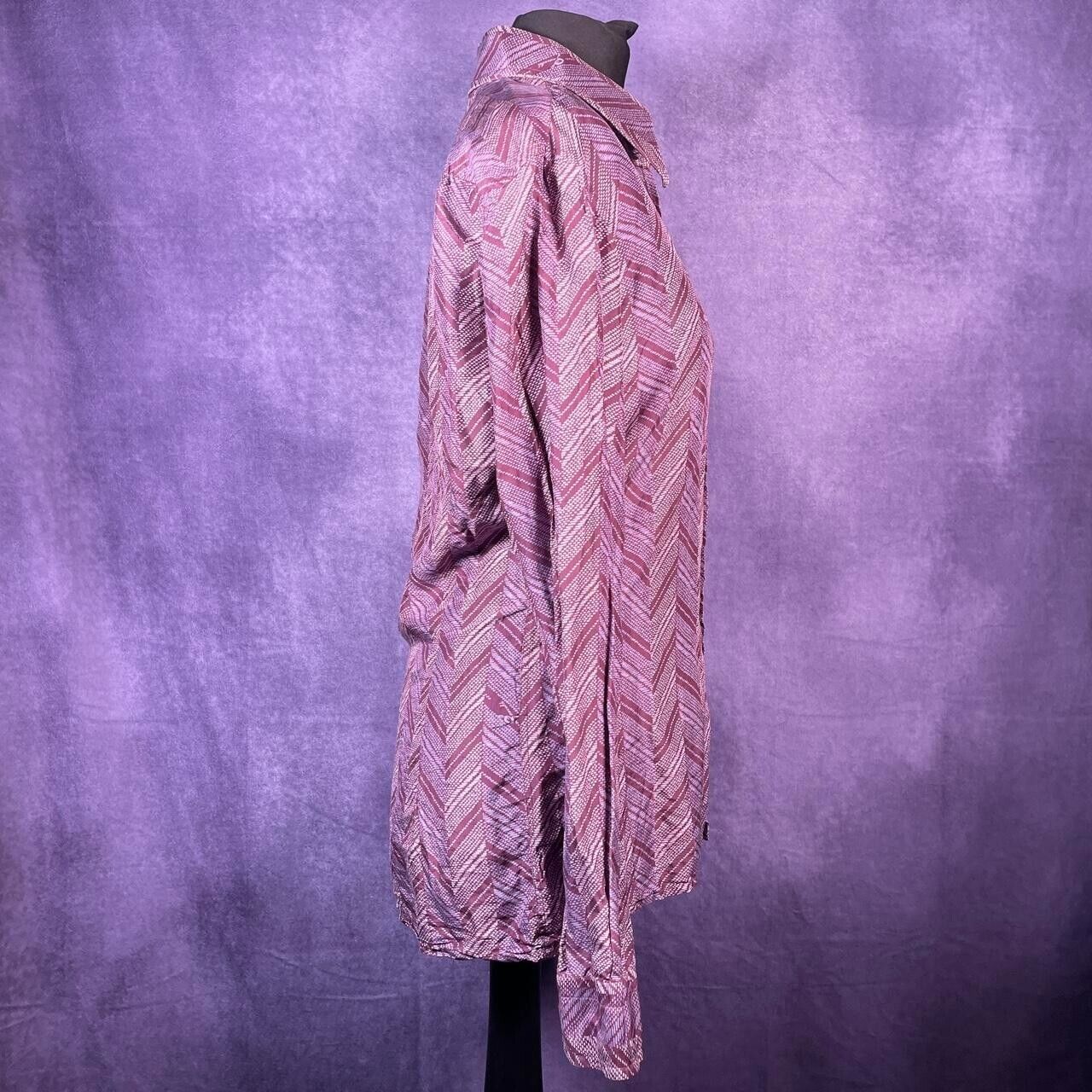 Vintage Purple Mens 1970s Patterned Dagger Collar Shirt Size 38