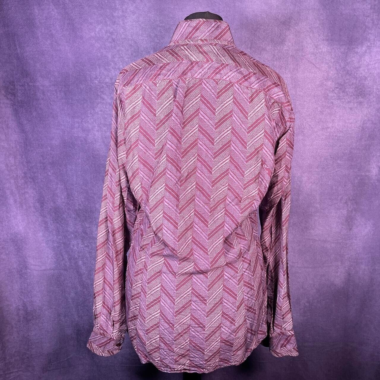 Vintage Purple Mens 1970s Patterned Dagger Collar Shirt Size 38