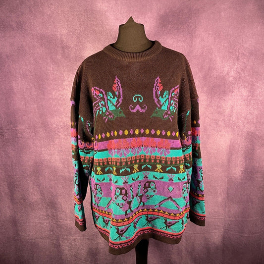 Vintage Oversized Sweater Black Purple Blue 1980s/1990s