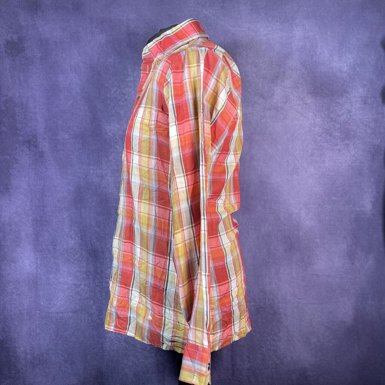 Vintage Mens Arrow 1970s Dagger Collar Red Orange Yellow Check Shirt M