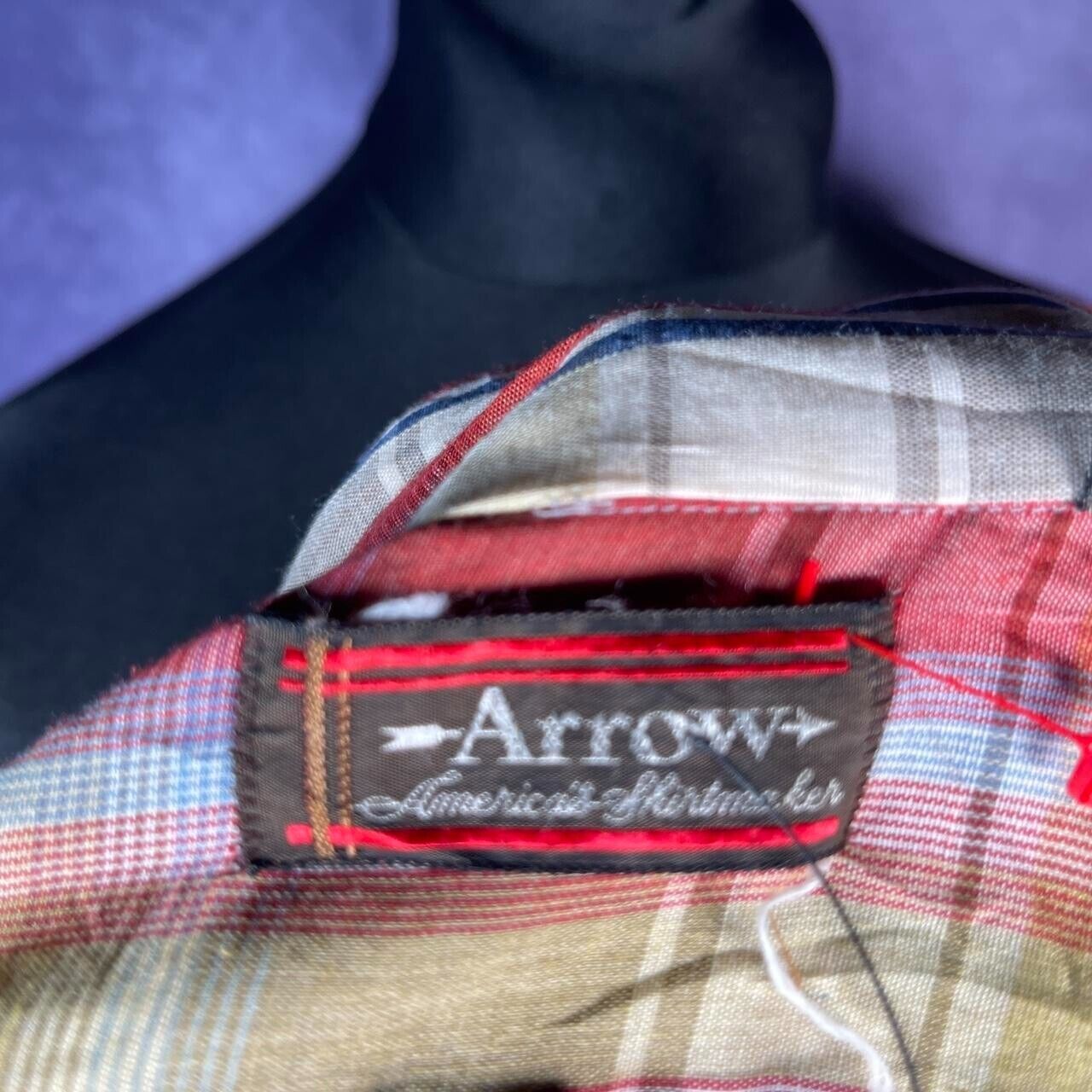 Vintage Mens Arrow 1970s Dagger Collar Red Orange Yellow Check Shirt M