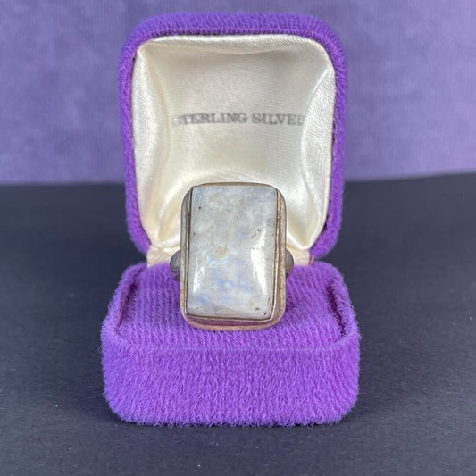Vintage Large Rectangle Moonstone Sterling Silver Ring 925 Size R - 8.75