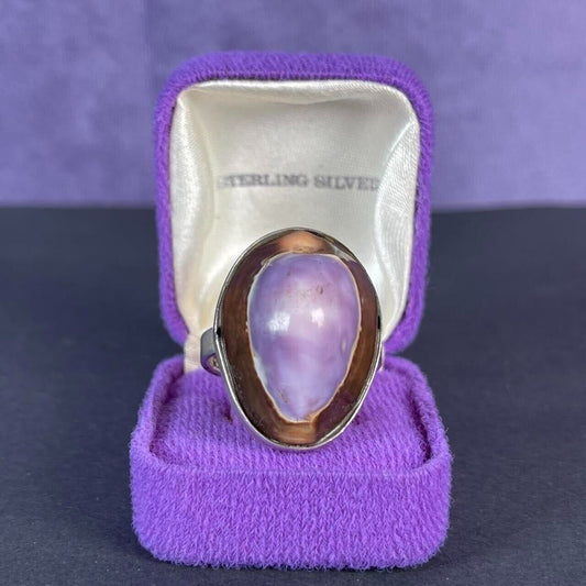 Vintage Large Oval Madura stone Seashell Sterling Silver Ring Size W - 11