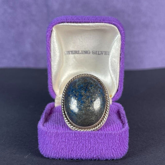 Vintage Large Oval Dark Blue Sodalite with Roping Sterling Silver 925 Size S - 9
