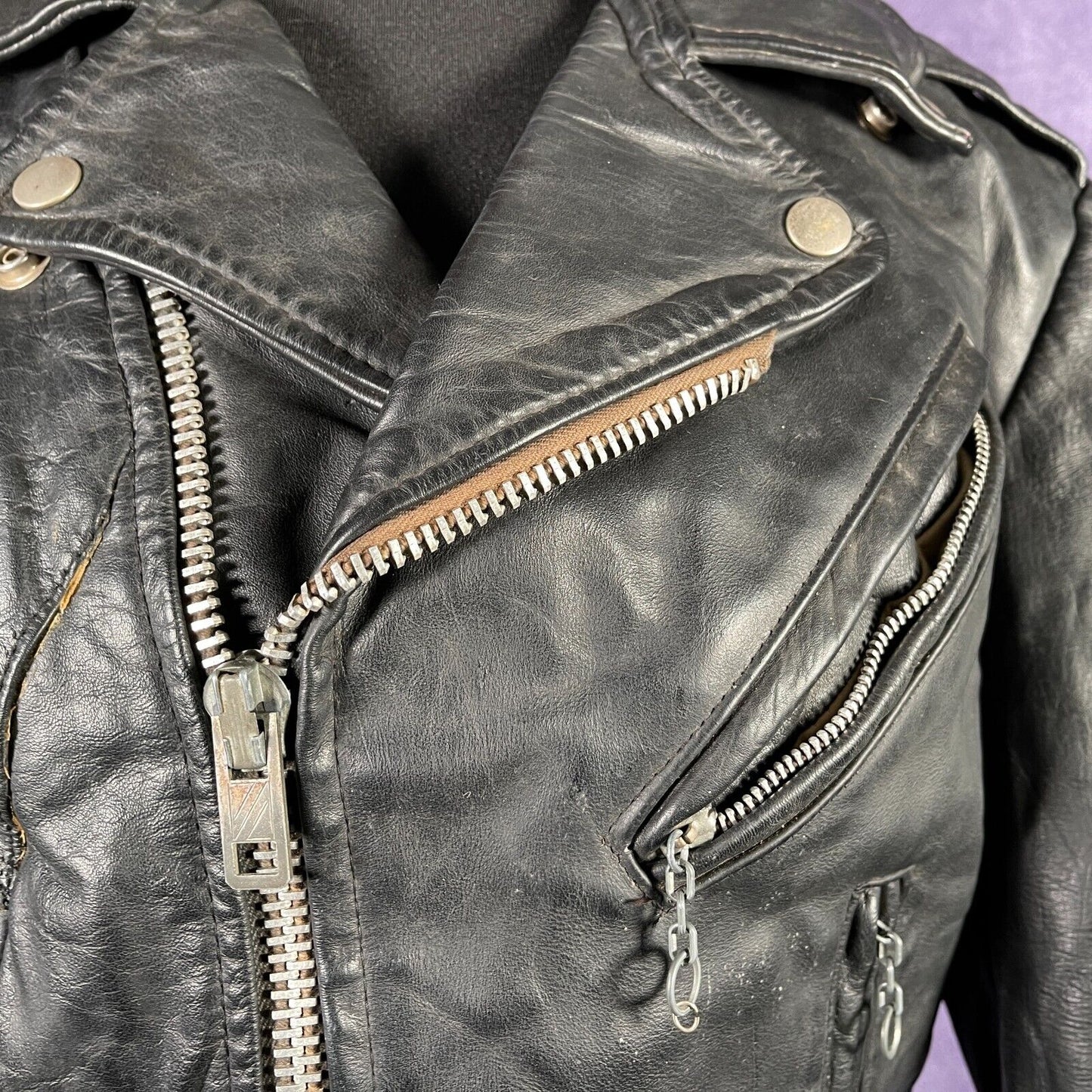 Vintage 1970s Excelled Mens Leather Biker Jacket Black XS