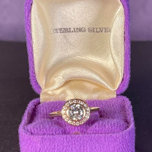 Vintage Circular RIng Zirconia Stone Solid Silver Size K 1/2 - 5 1/2