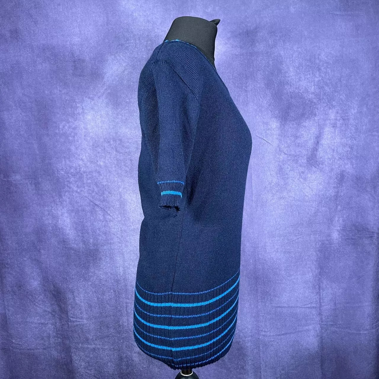 Mod 1960's Navy Knitwear Shirt W/Blue Stripe Womens Small Made in Italy