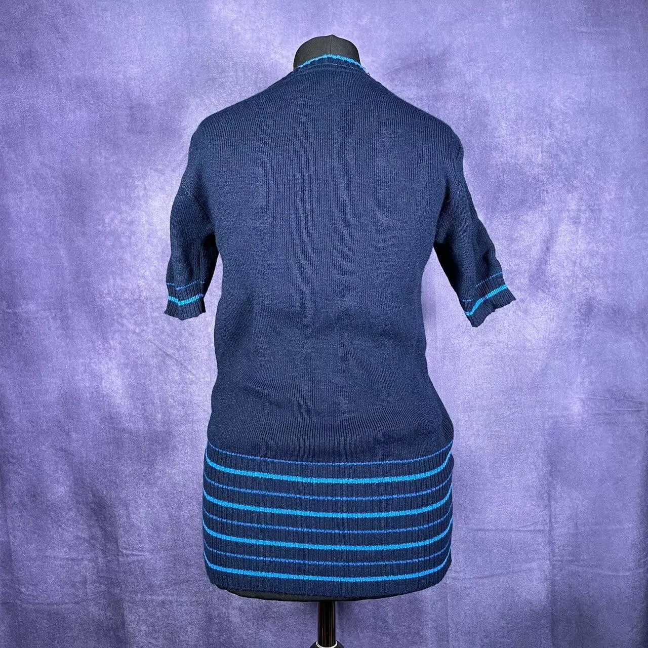 Mod 1960's Navy Knitwear Shirt W/Blue Stripe Womens Small Made in Italy