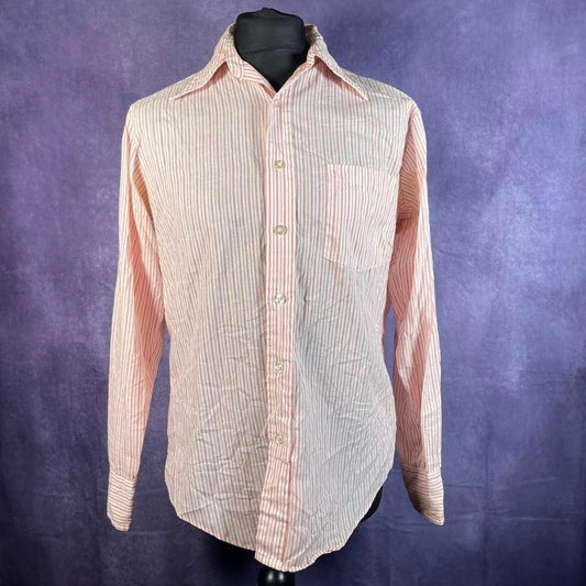 JC Penny Pink Stripe Men's Dagger Collar Button Up Vintage 70s