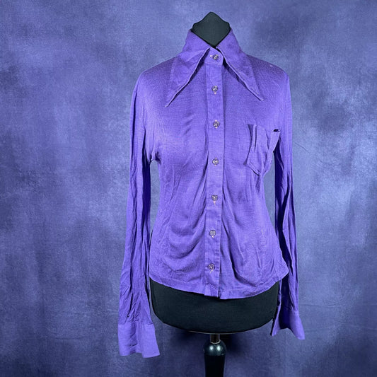 Vintage 1970s Purple Dagger Collar Shirt