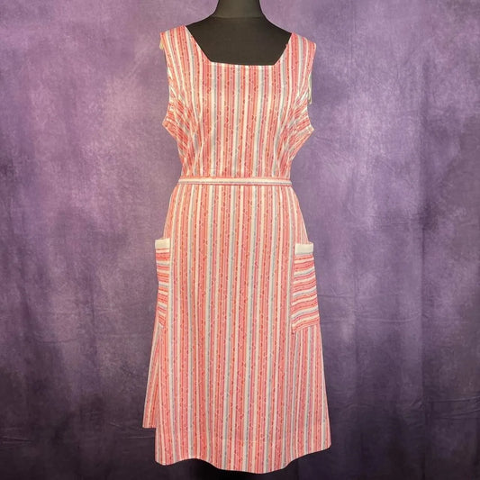 Vintage 1970s Peach Mod Semi-Circle Dress Square Neckline Size 14