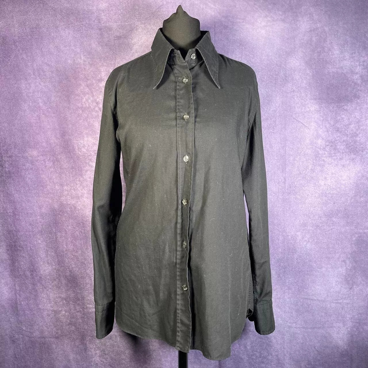 Vintage 1970s Ladies Dagger Black Shirt Rock n Roll Goth Mod