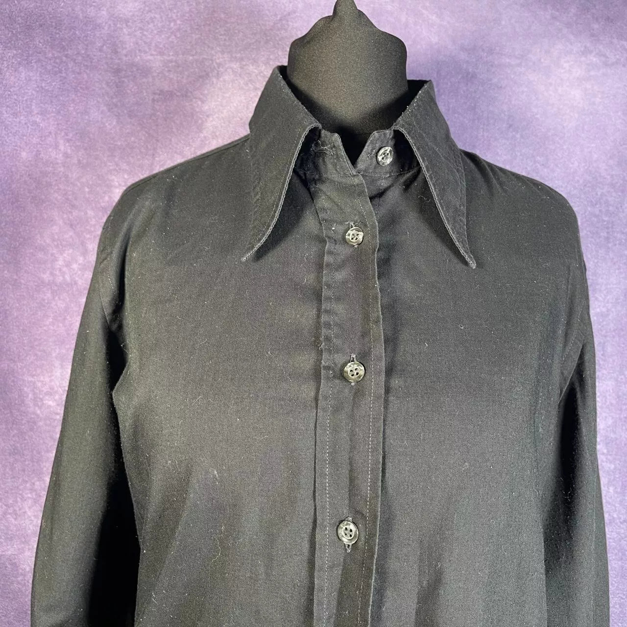 Vintage 1970s Ladies Dagger Black Shirt Rock n Roll Goth Mod