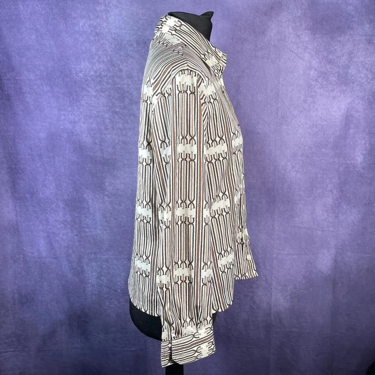 Vintage 1970s Dagger Collar Shirt Ladies White Brown Rope Size 8/10
