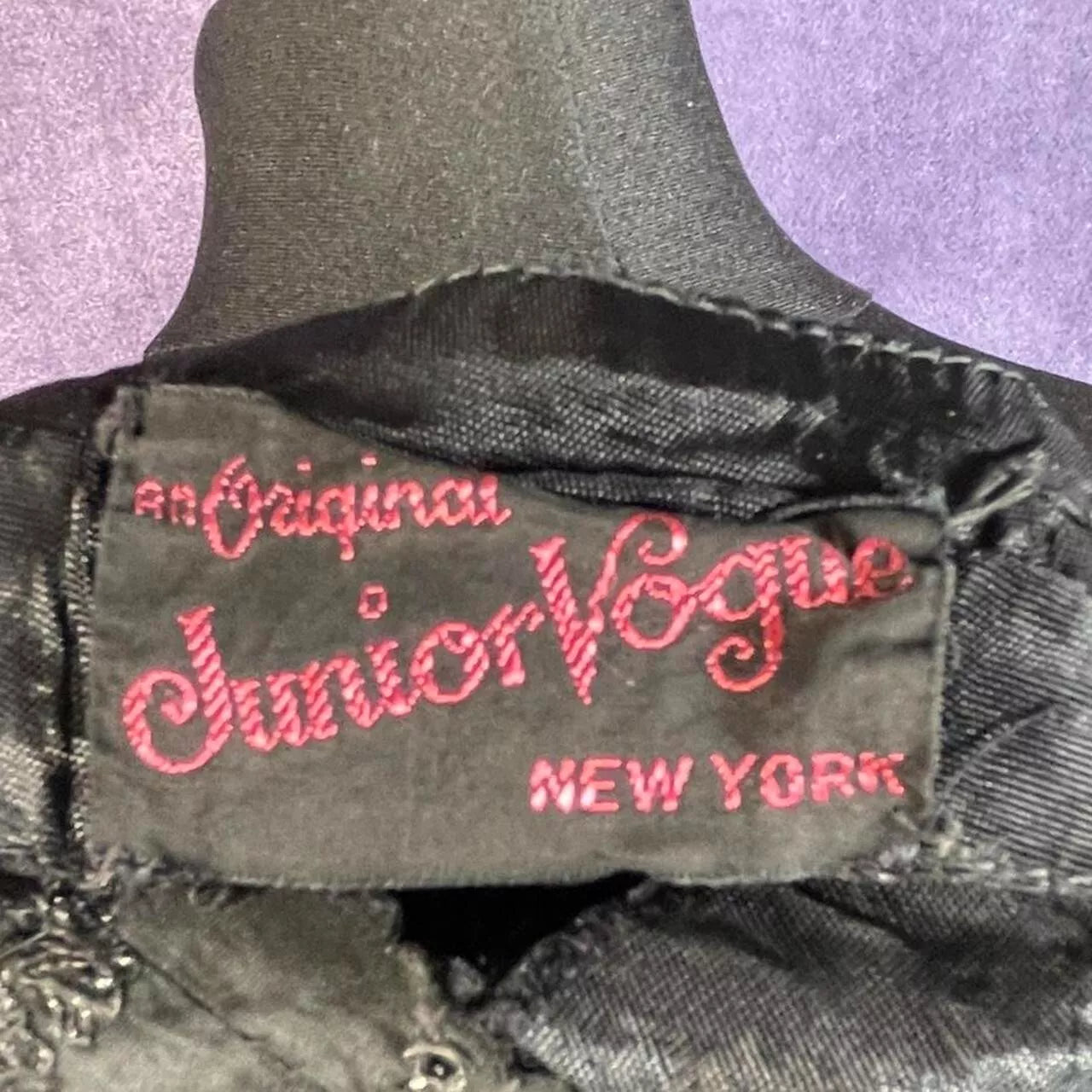 Vintage Black "Junior Vogue" Abstract Stitched Vintage 70's Dress Ladies