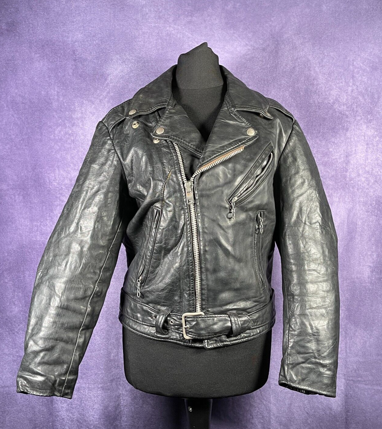 Vintage 1970s Excelled Mens Leather Biker Jacket Black XS