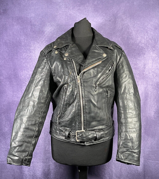 Vintage 1970s Excelled Mens Leather Biker Jacket Black XS