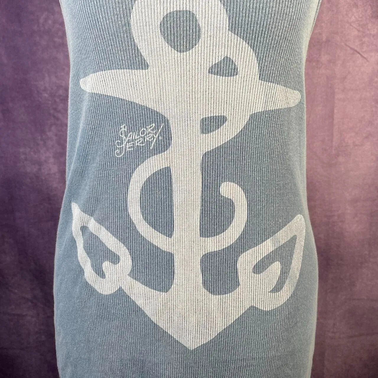 Vintage 80s Sailor Jerry Blue Vest Anchor Tattoo