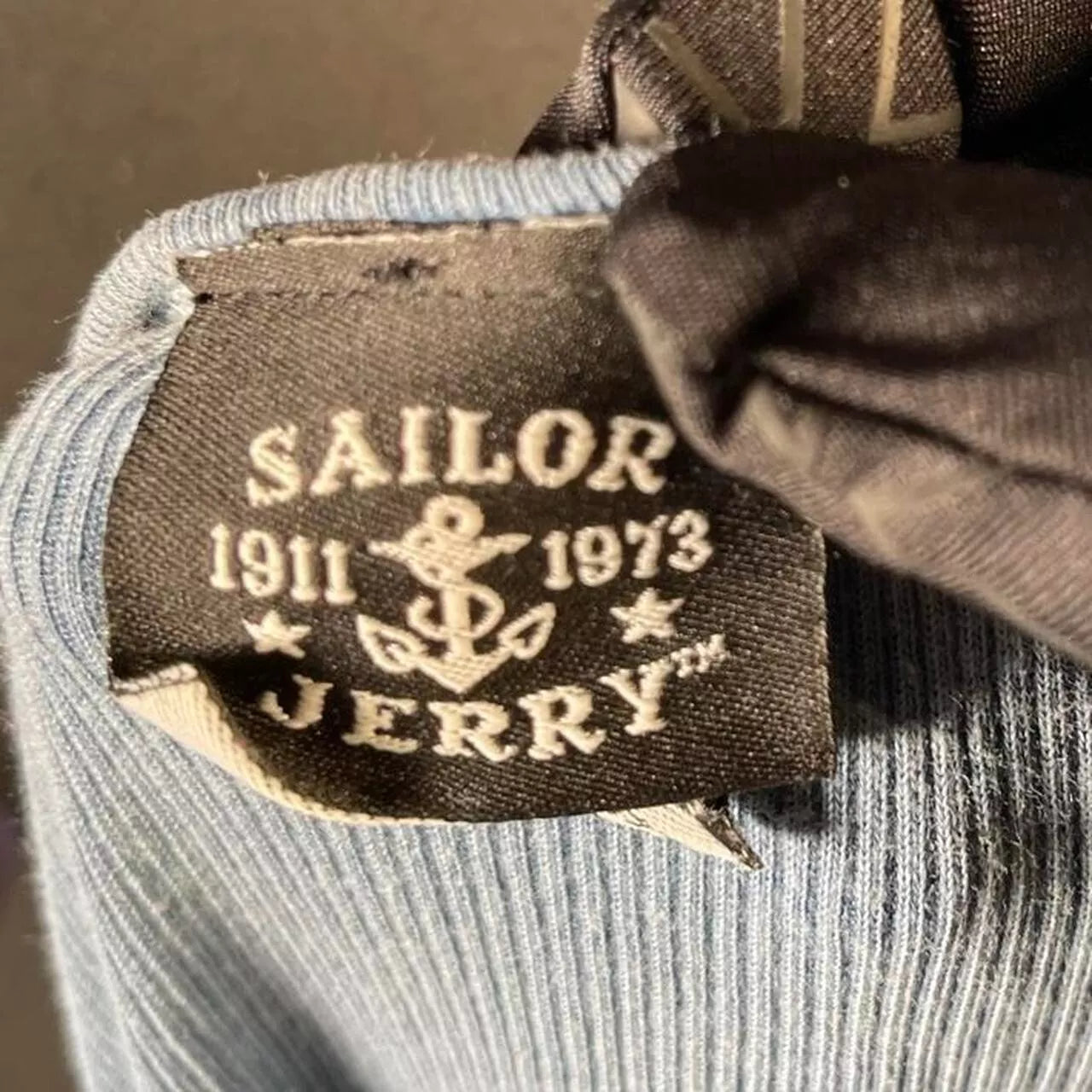 Vintage 80s Sailor Jerry Blue Vest Anchor Tattoo