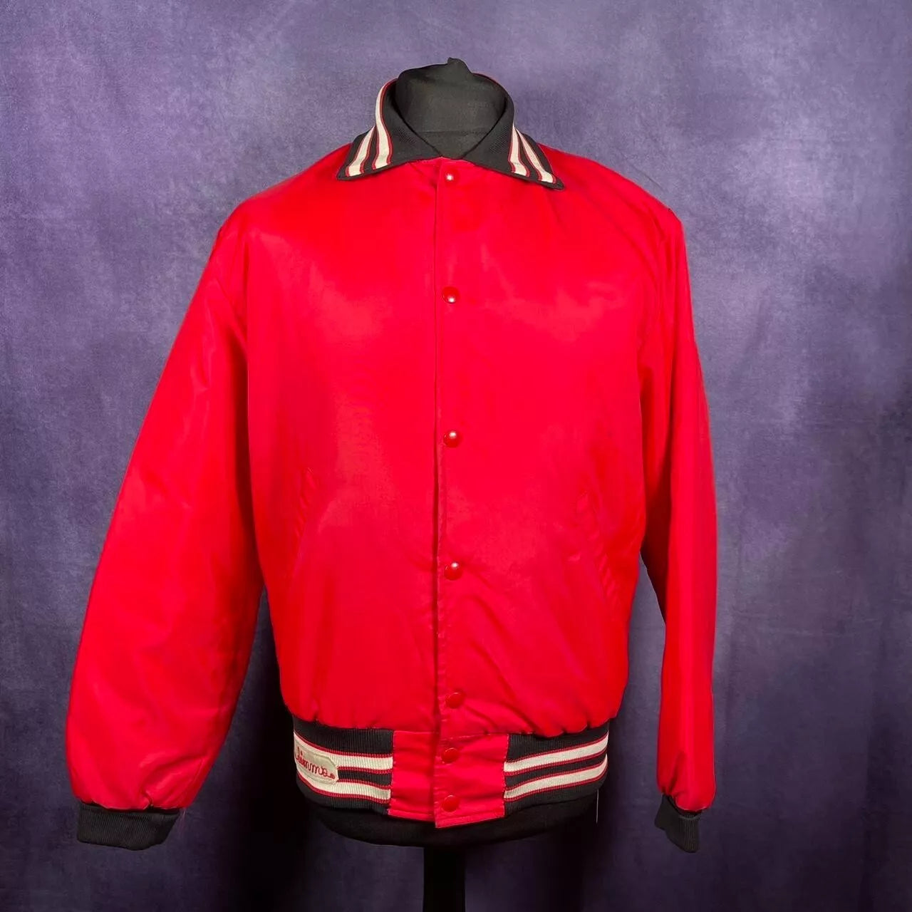 Vintage 80s Red White Black Varsity Jacket Kent Roosevelt Small