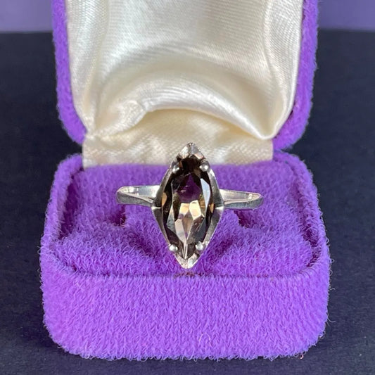 Brown Quartz Diamond Shaped Vintage 925 Silver Ring Size T - 21