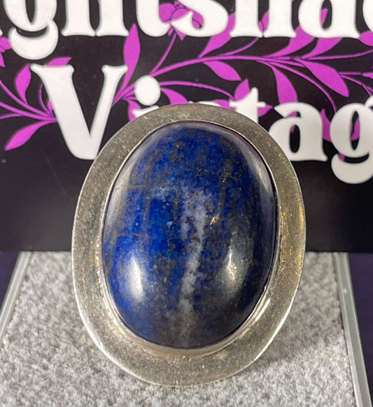 Vintage Large Lapis Sterling Silver Ring 925 Precious Stone