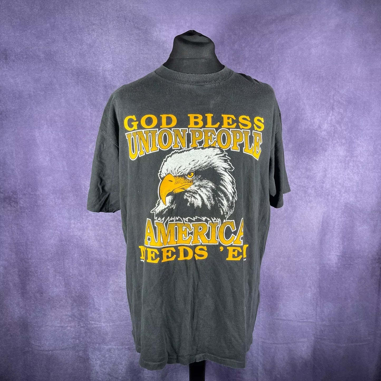 Vintage Black God Bless Union People America Needs 'Em 1995 Single Stitch XL