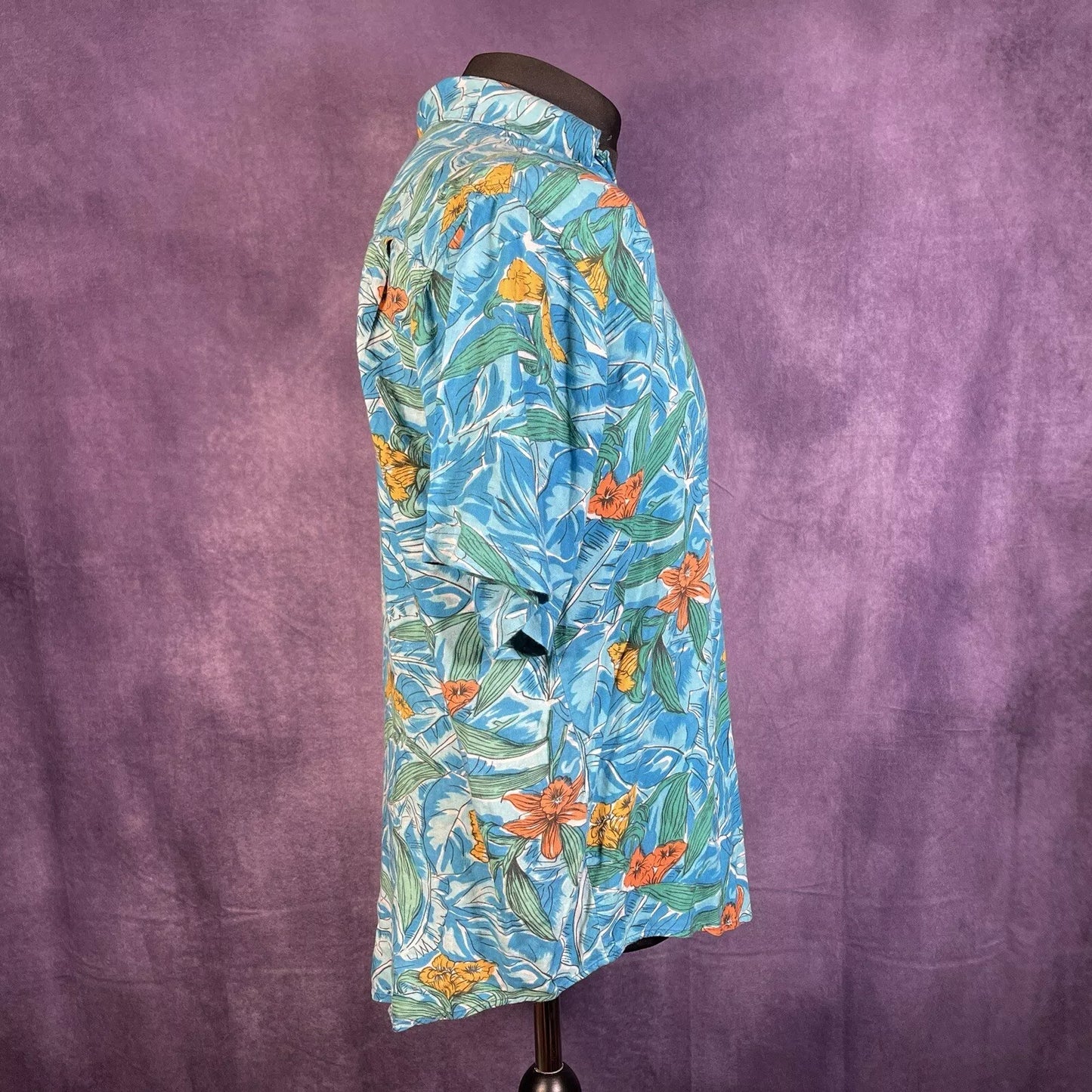 Vintage 80s Blue Tropical Hawaiian Size XL