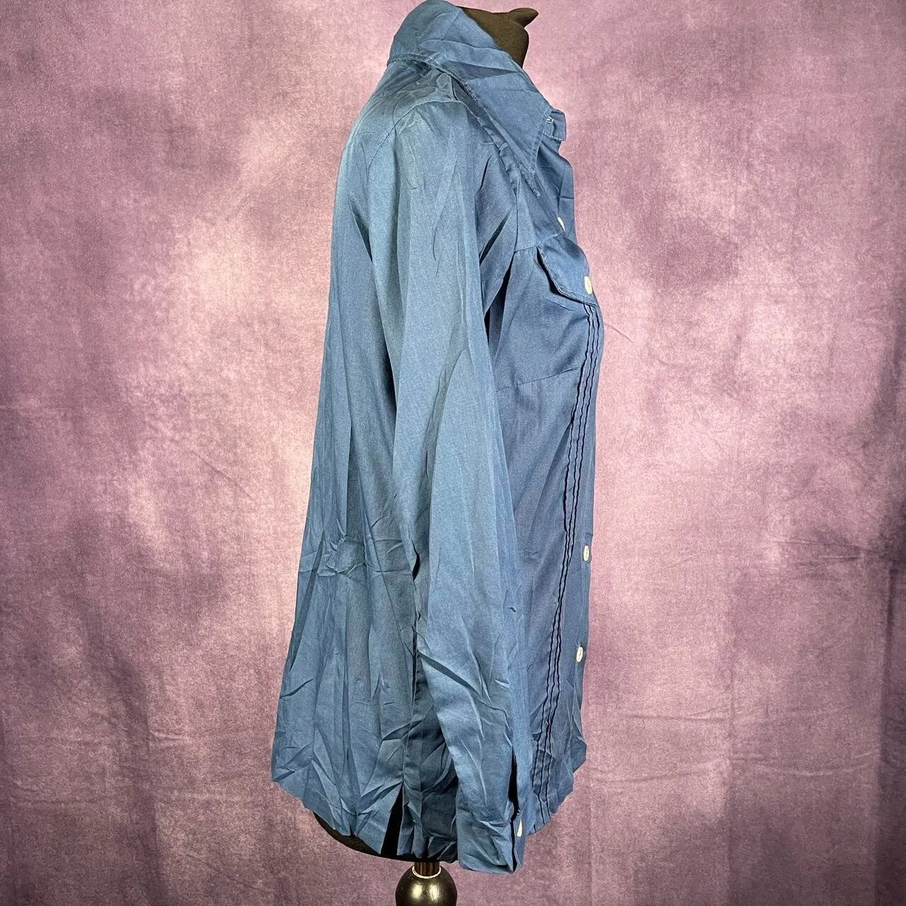 Blue Dagger Collar Button Up 70s Vintage XS