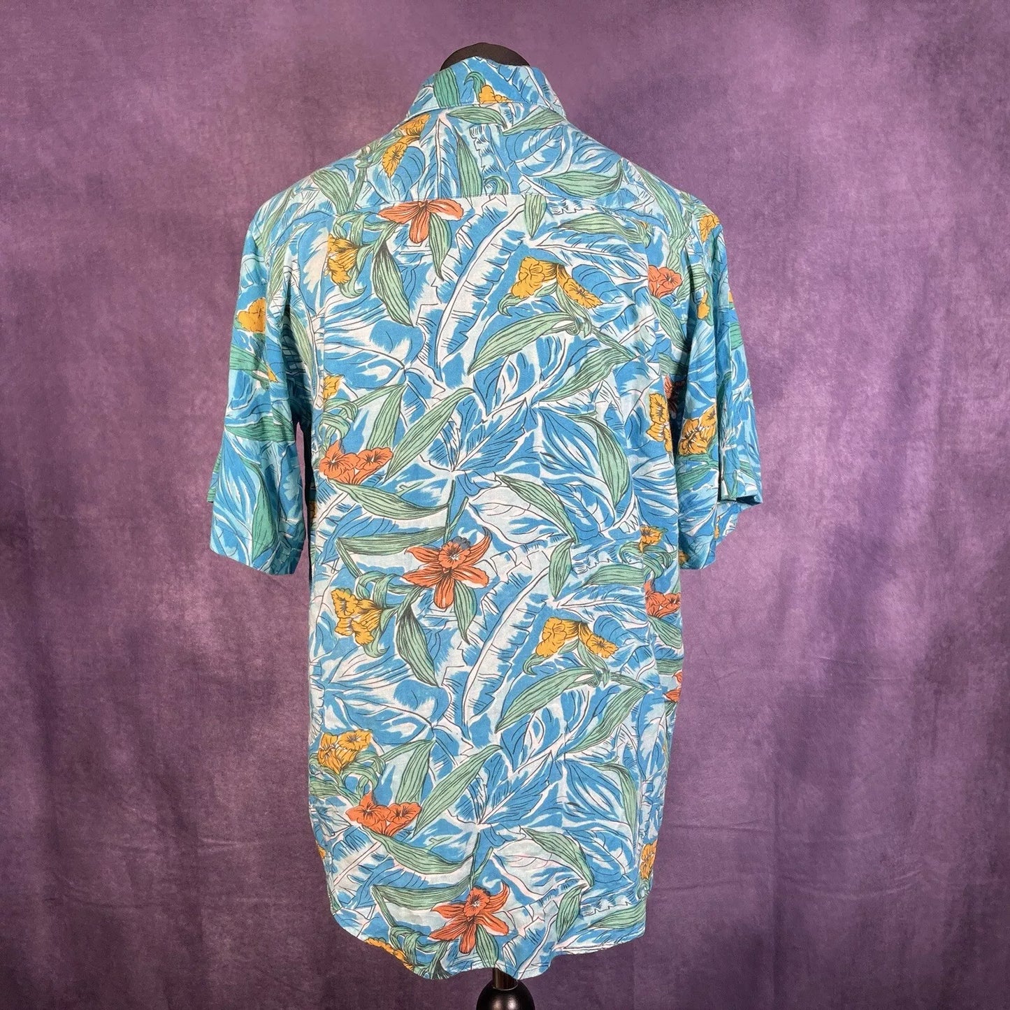 Vintage 80s Blue Tropical Hawaiian Size XL