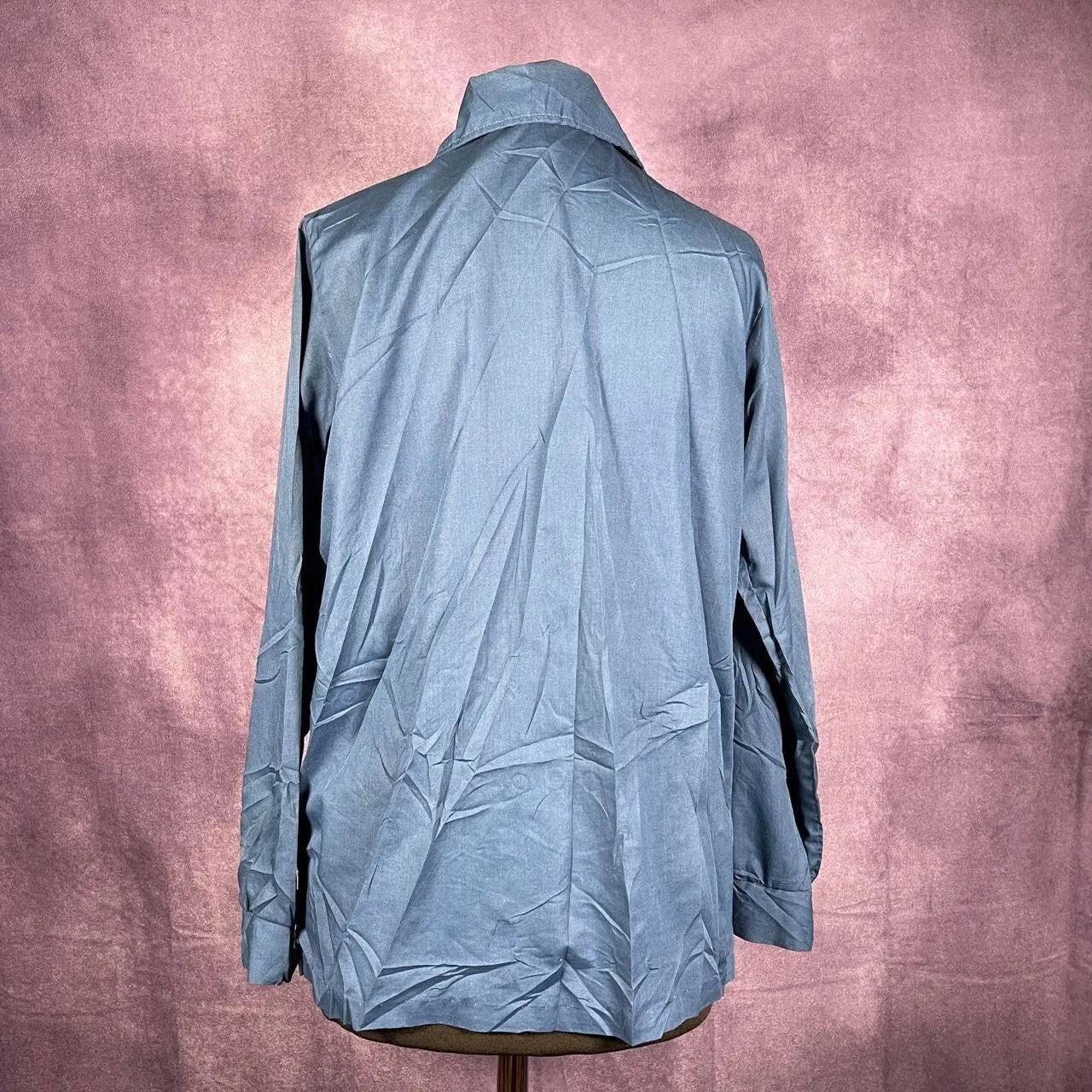 Blue Dagger Collar Button Up 70s Vintage XS