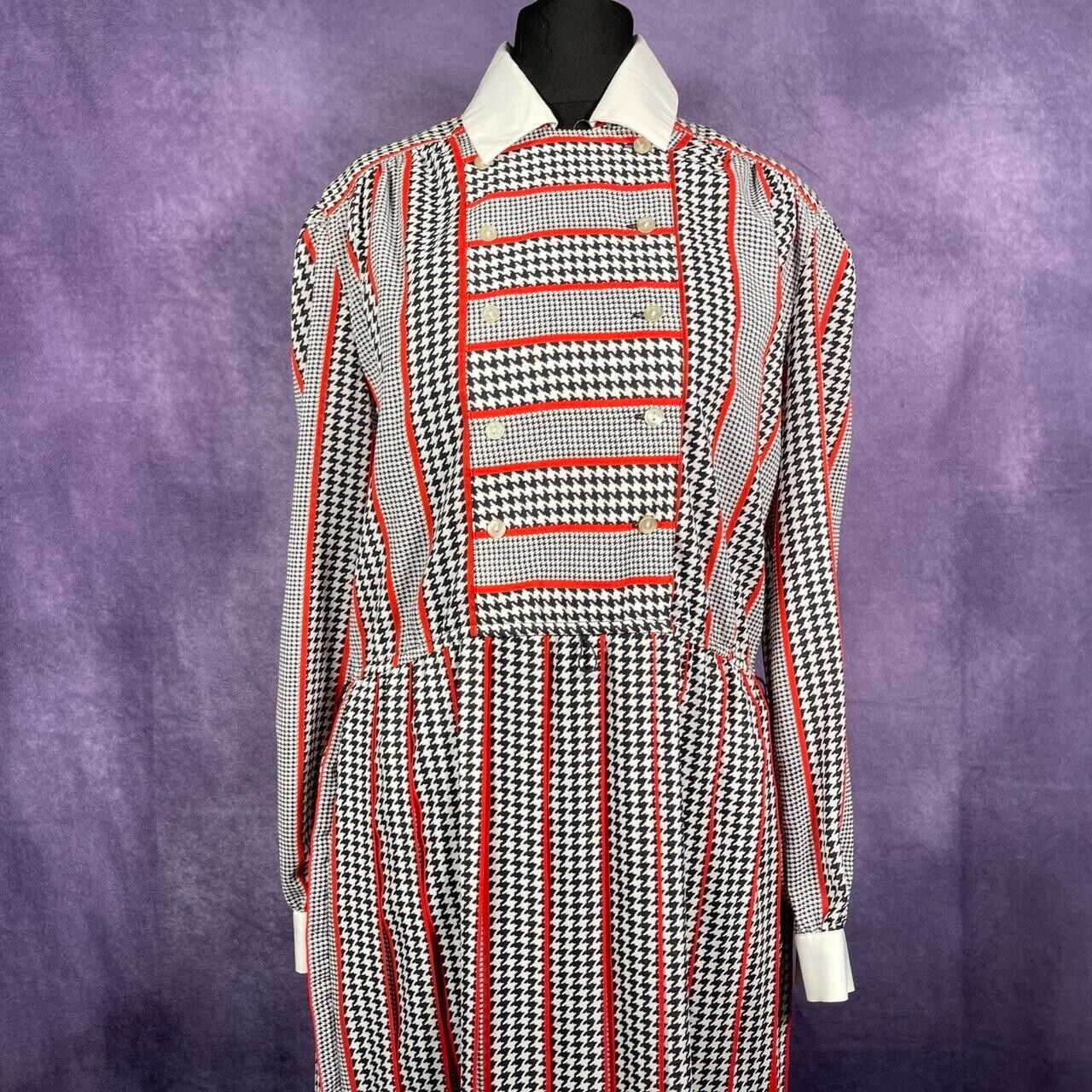 Vintage Womens Samantha Stevens Dress 80s Hounds Tooth Red Size 12