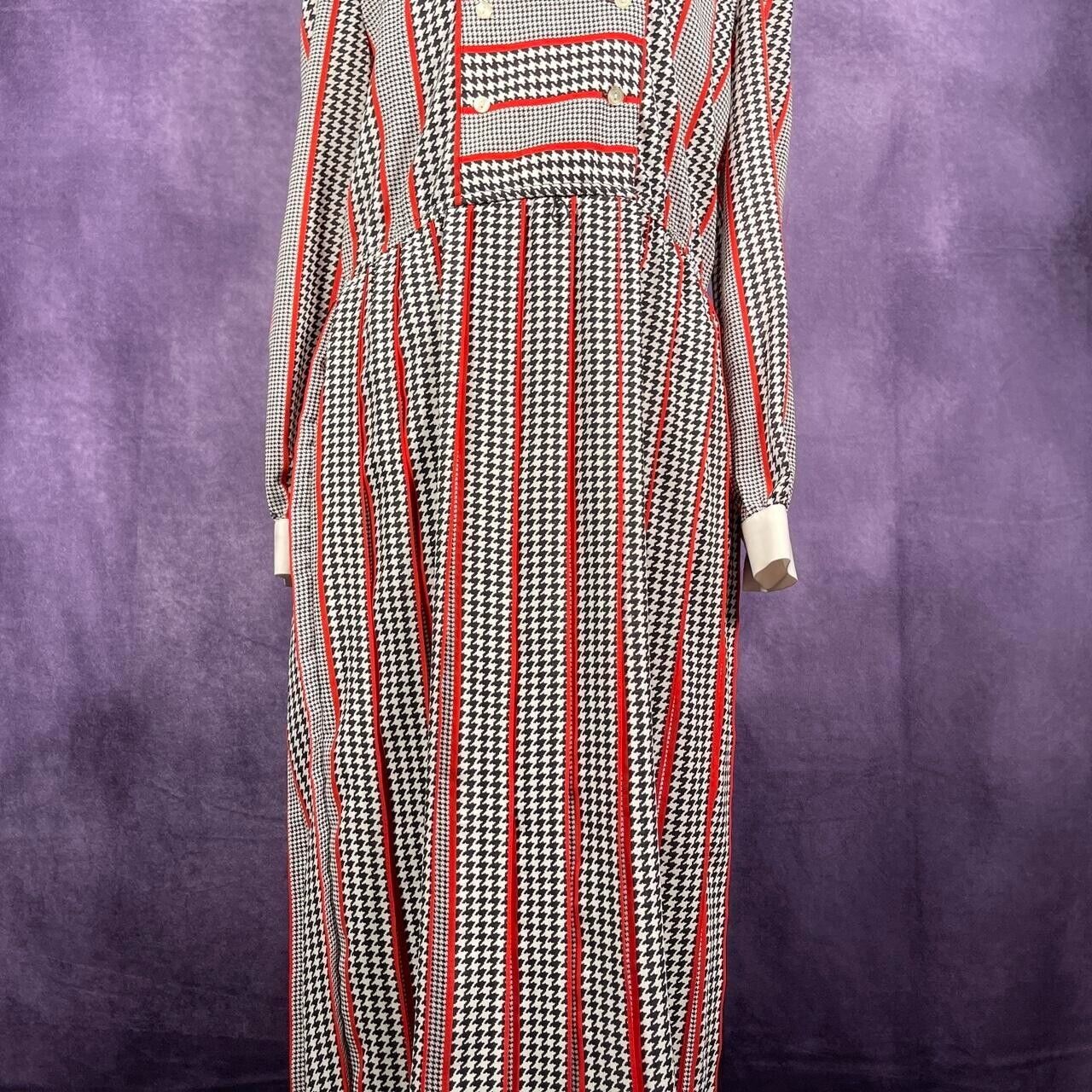 Vintage Womens Samantha Stevens Dress 80s Hounds Tooth Red Size 12