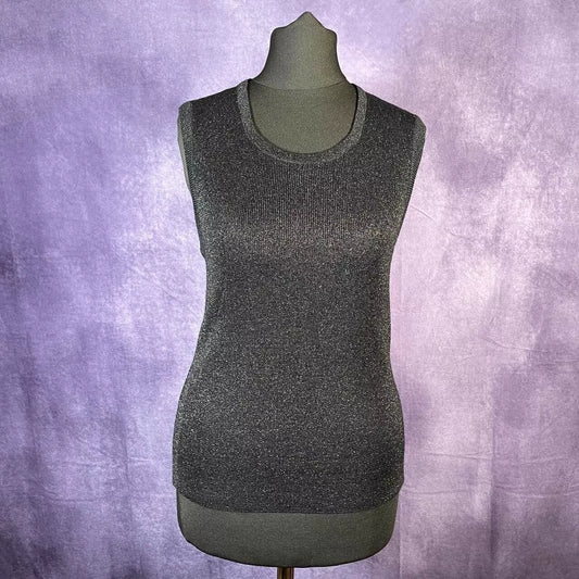 Black Glitter Tank Top Vest 1970's R.P. Knitwear Medium Skinhead Glam