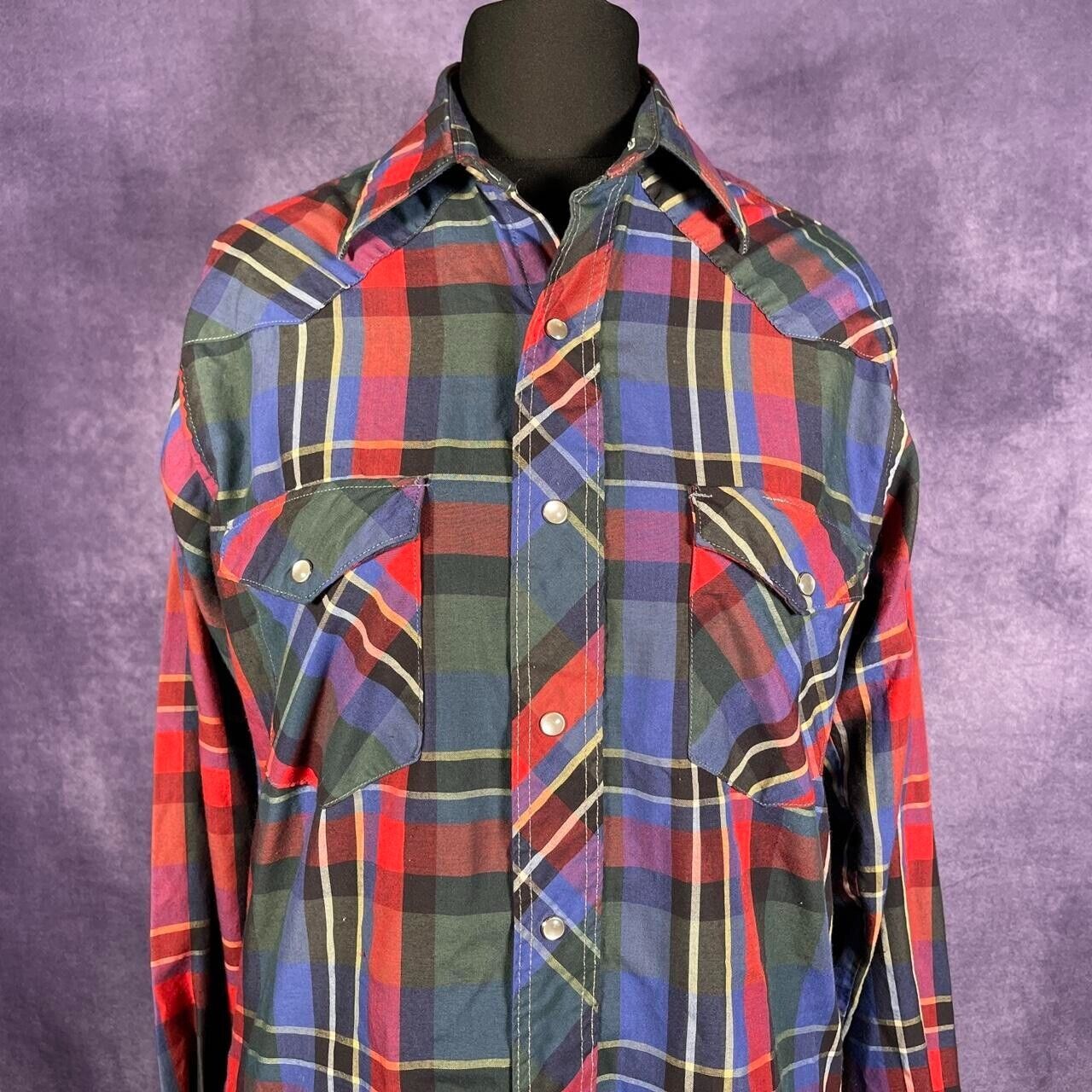 Wrangler Red/Blue/Green Plaid Western Shirt 80s/90s Mens Size