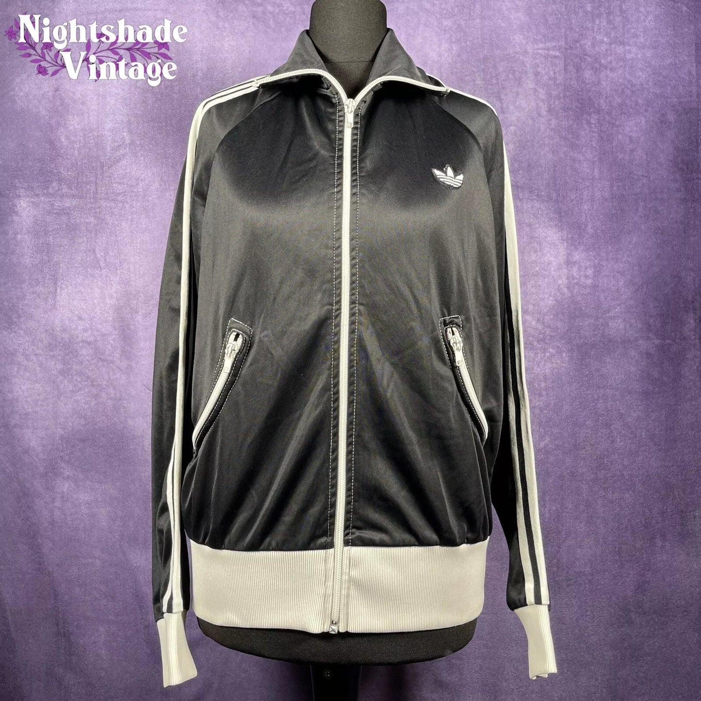 Vintage Adidas 70s Black White Tracksuit Top Rare Size XS