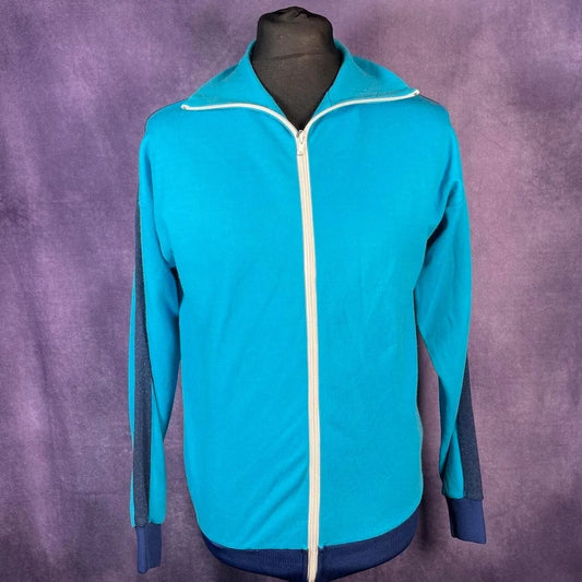 Vintage 1970s Blue Tracksuit Top Jacket Apart Apolda Stripe Size Large