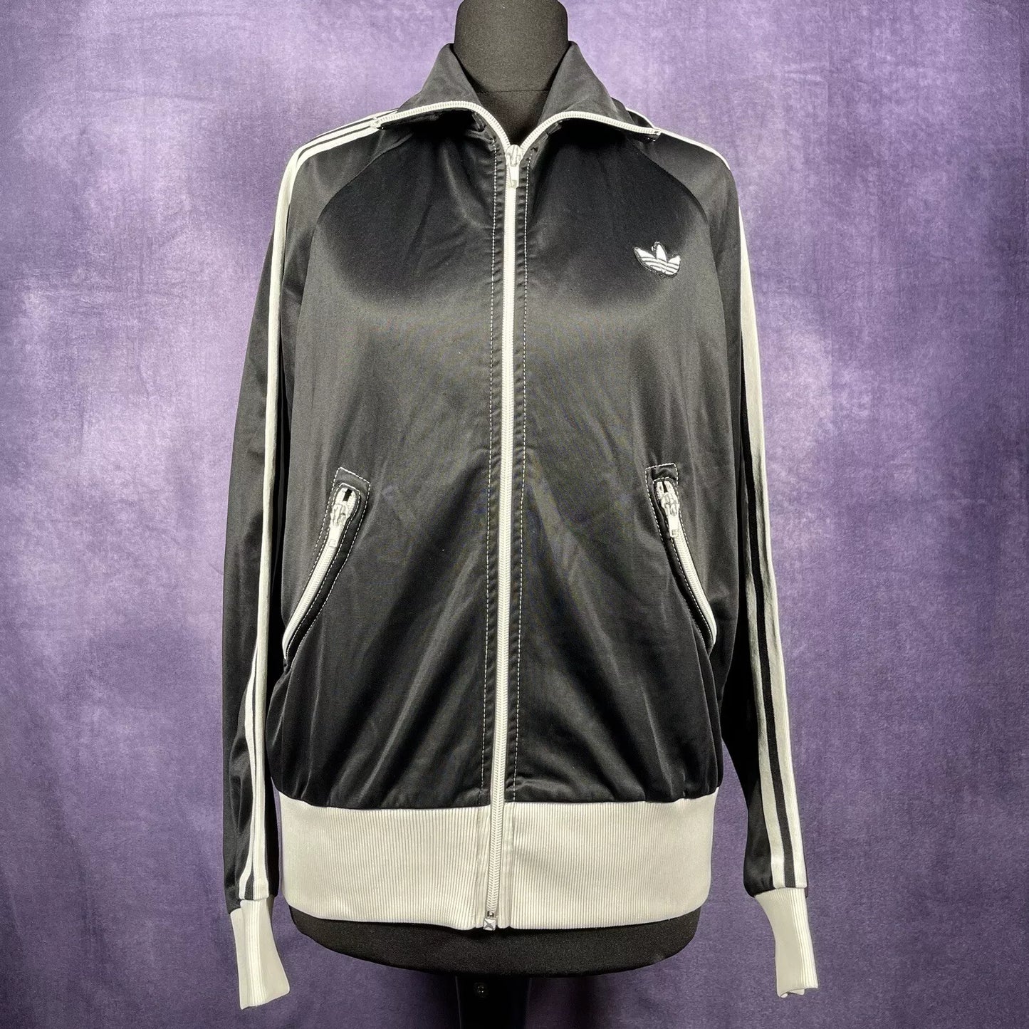 Vintage Adidas 70s Black White Tracksuit Top Rare Size XS
