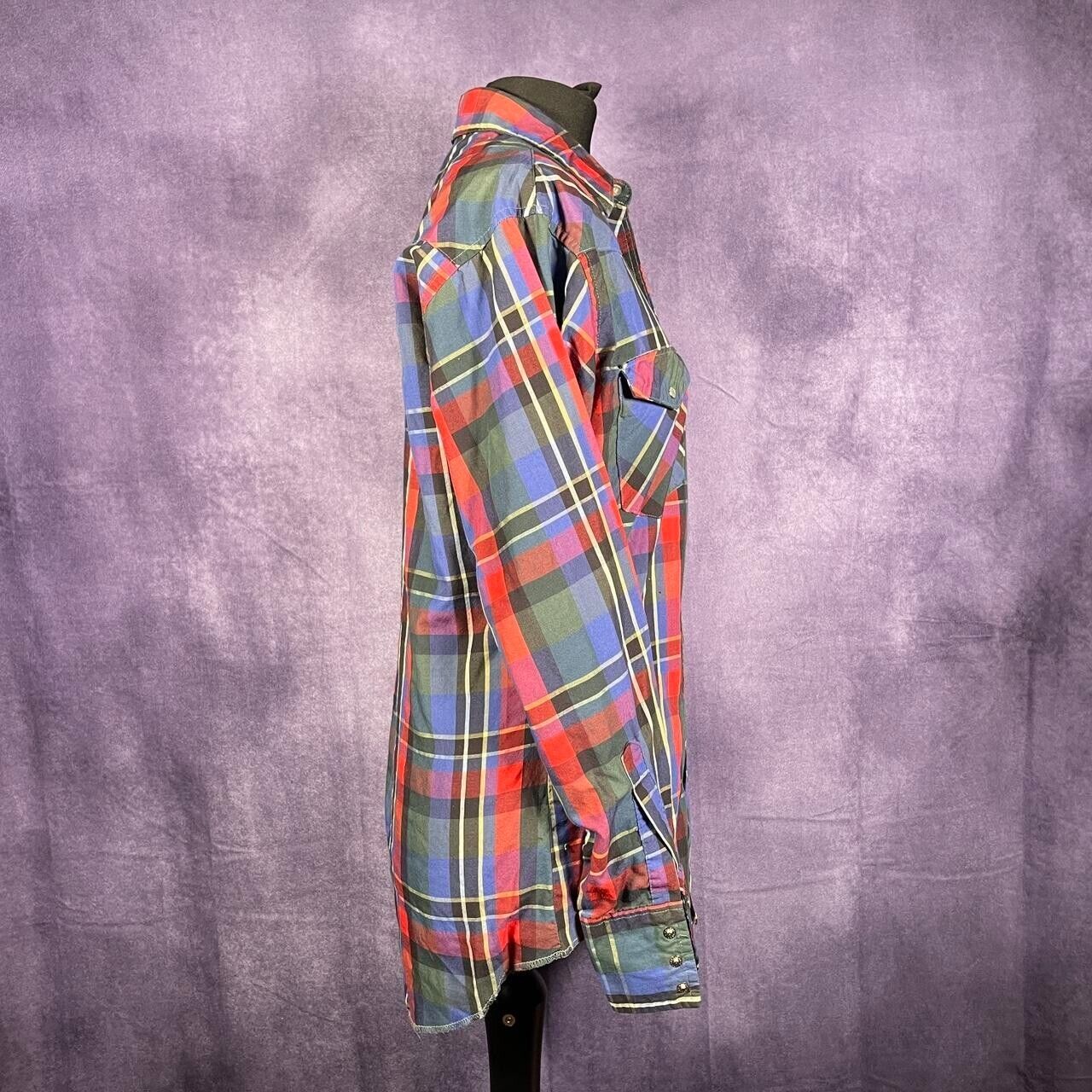 Wrangler Red/Blue/Green Plaid Western Shirt 80s/90s Mens Size