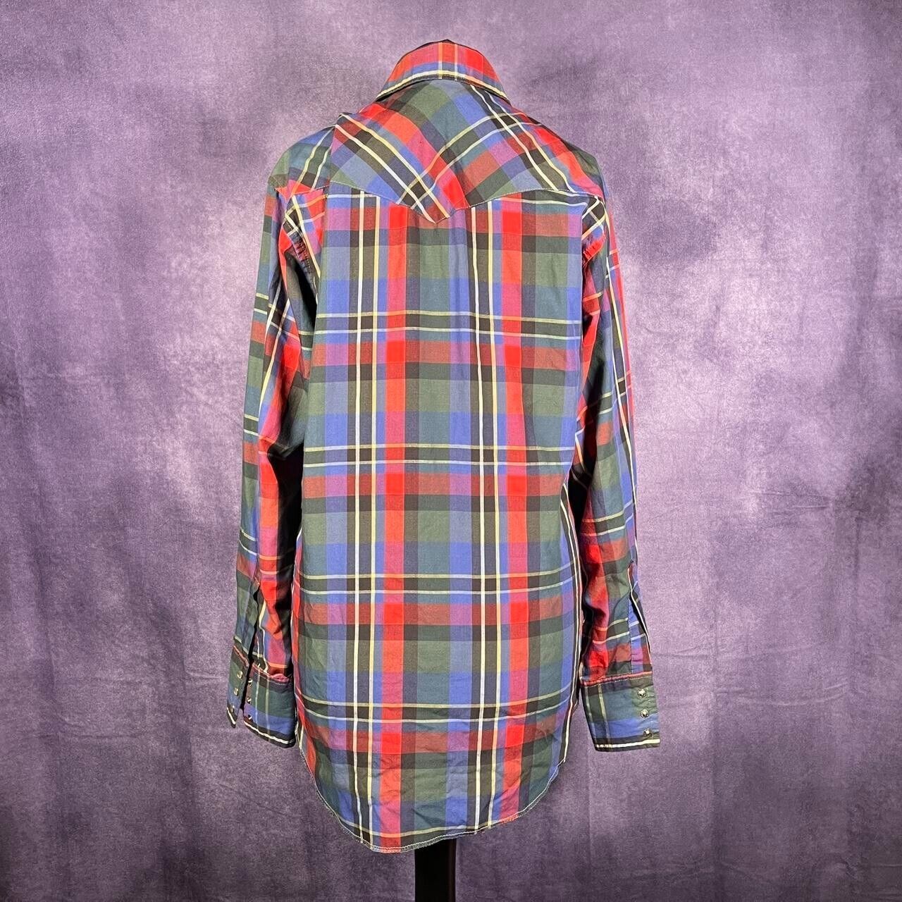 Wrangler Red/Blue/Green Plaid Western Shirt 80s/90s Mens Size