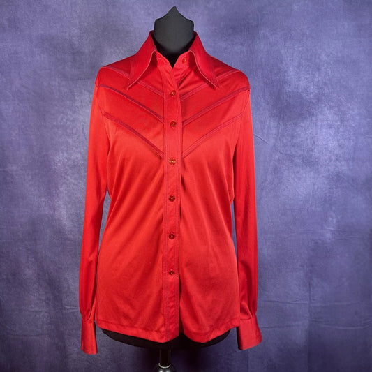1970S  Vintage Womens Dagger Collar Button Up Shirt