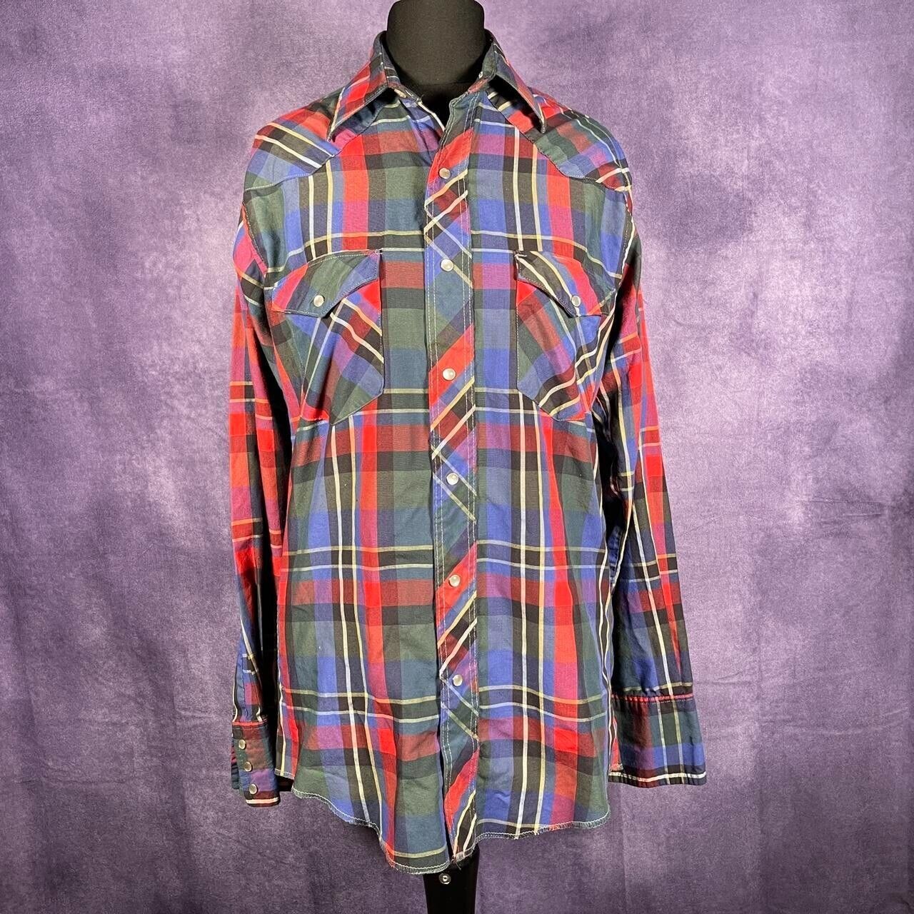 Wrangler Red/Blue/Green Plaid Western Shirt 80s/90s Mens Size