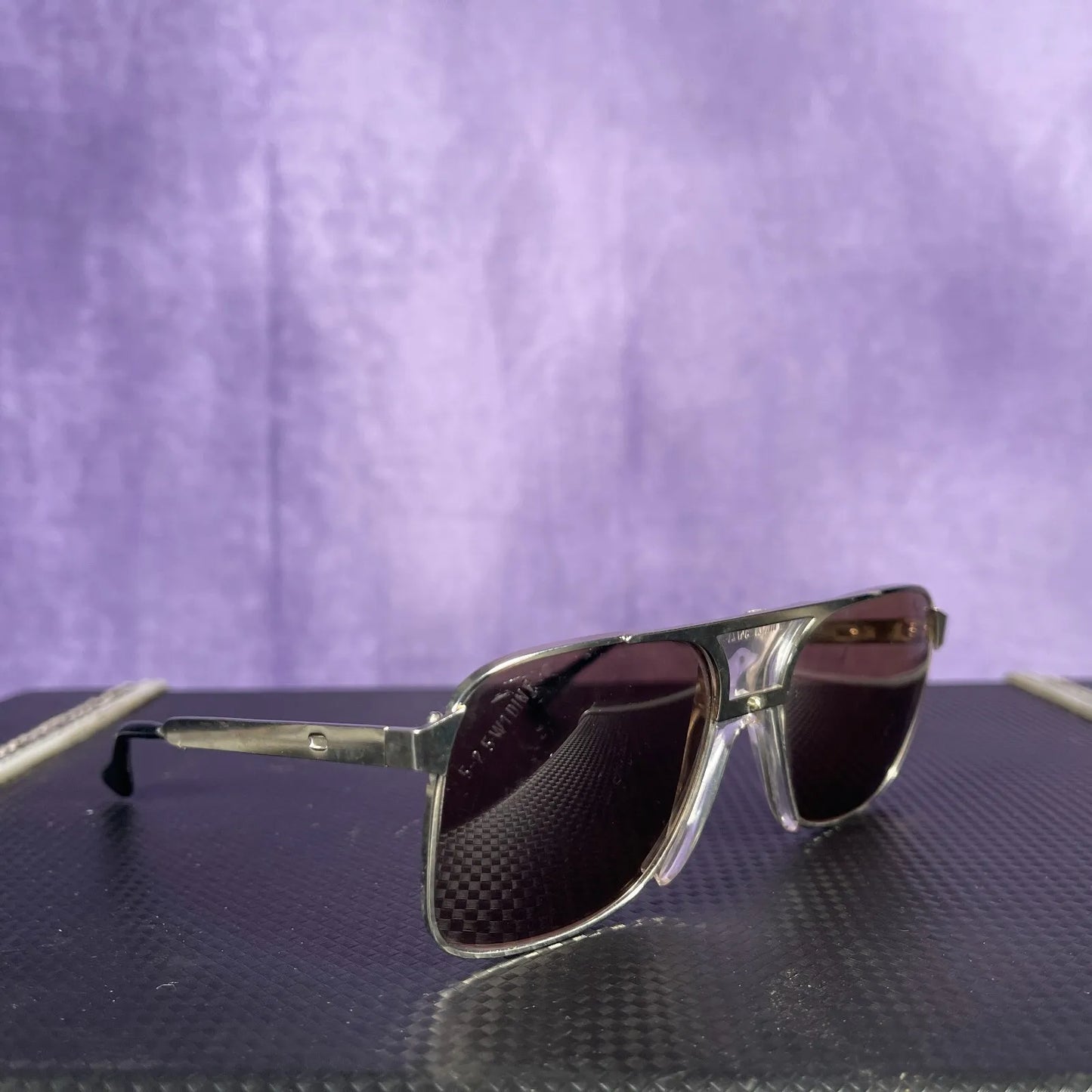 Vintage 1960s/70s Steel Safety Sunglasses Mod Rock Roll Retro Silver Brown Lense