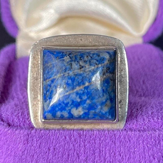 Vintage Square Lapis Silver RIng Size P 1/2 / 7 3/4
